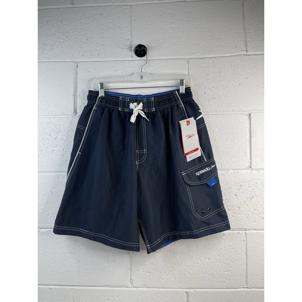 Speedo Mens  Navy Swim Trunks Board Shorts Drawstring Lined Beach Size M NWT